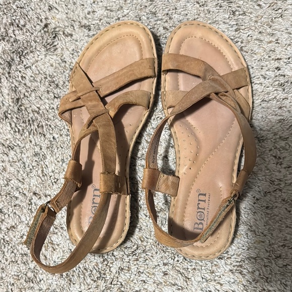 Born Shoes - Born Tan Sandals with Ankle Strap and Comfort Footbed